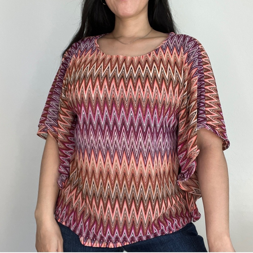 Jennifer Lopez Blouse Women Medium Pink Orange Chevron Dolman Sleeveā y2k